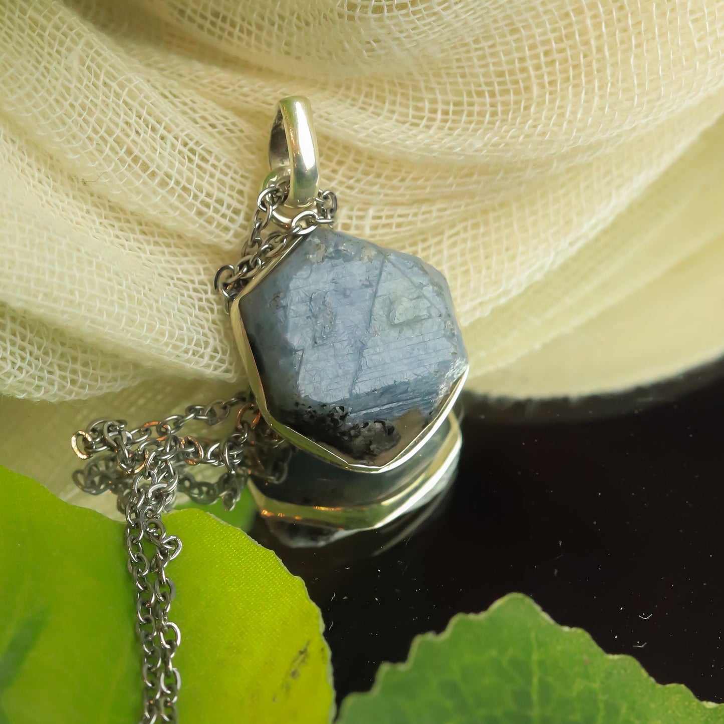 MantraMani® Blue Sapphire Crystal Silver Pendant