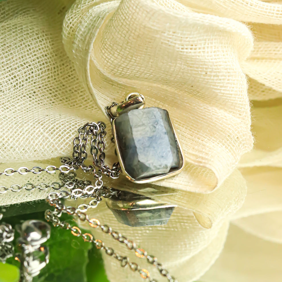 MantraMani® Blue Sapphire Crystal Silver Pendant