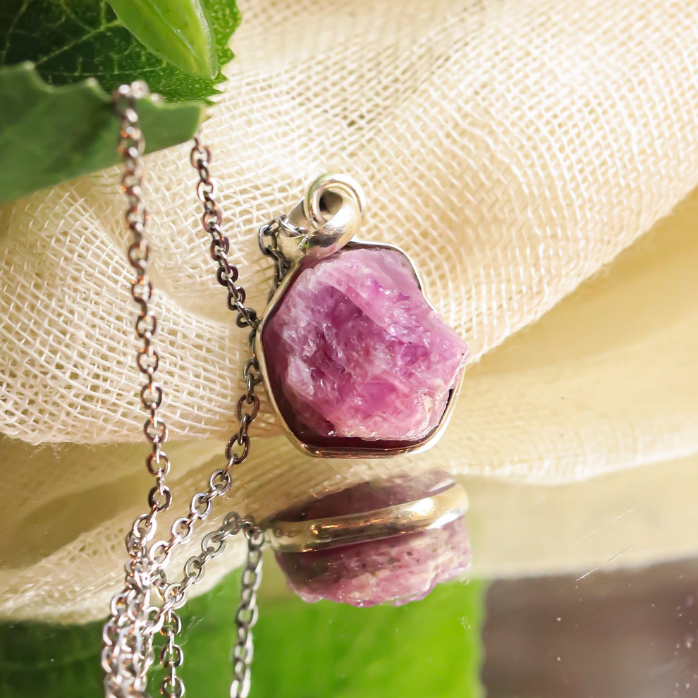 MantraMani® African Ruby Crystal Silver Pendant