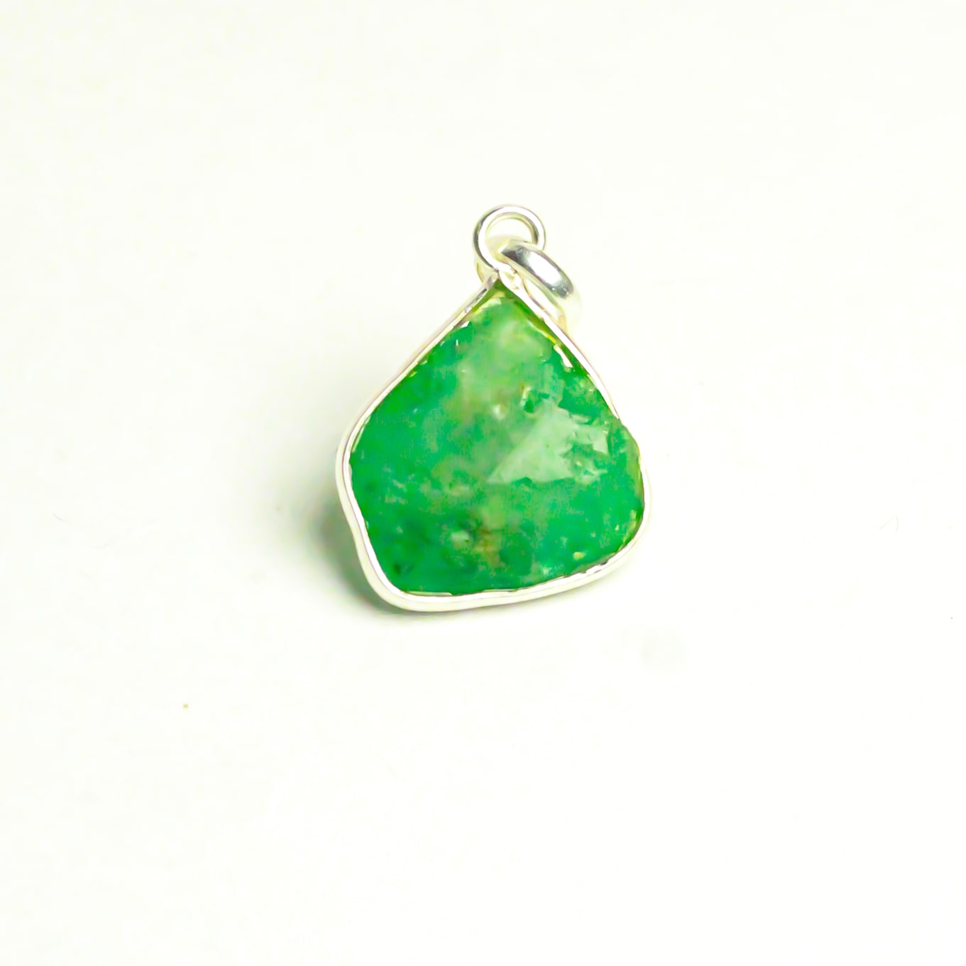 MantraMani® Emerald Raw Crystal Silver Pendant