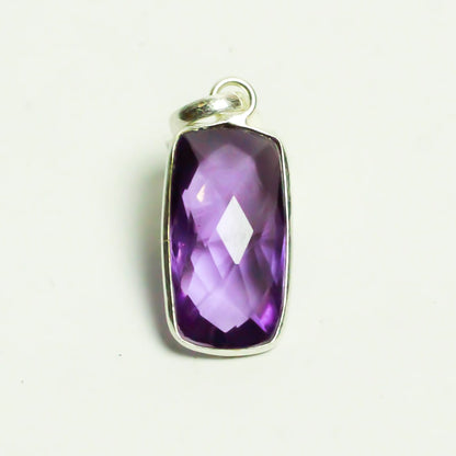 MantraMani Amethyst Crystal Square Silver Pendant