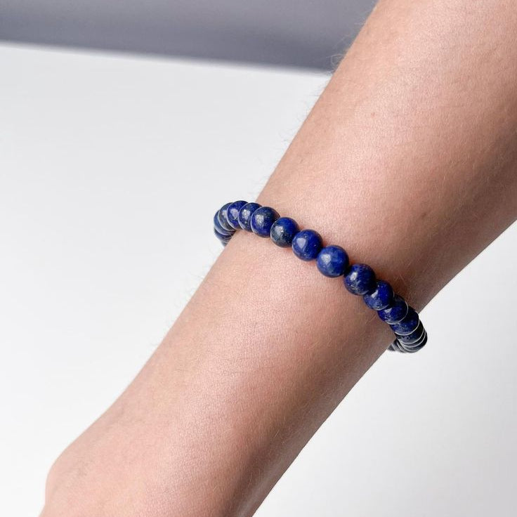 MantraMani® Lapis Lazuli Round 8 mm Bead Bracelet for Harmony & Healing — Wisdom & Truth • Communication • Third Eye Activation | Certified Natural Stone