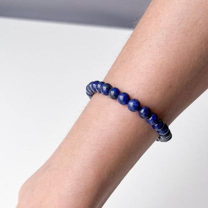 MantraMani® Lapis Lazuli Round 8 mm Bead Bracelet for Harmony & Healing — Wisdom & Truth • Communication • Third Eye Activation | Certified Natural Stone