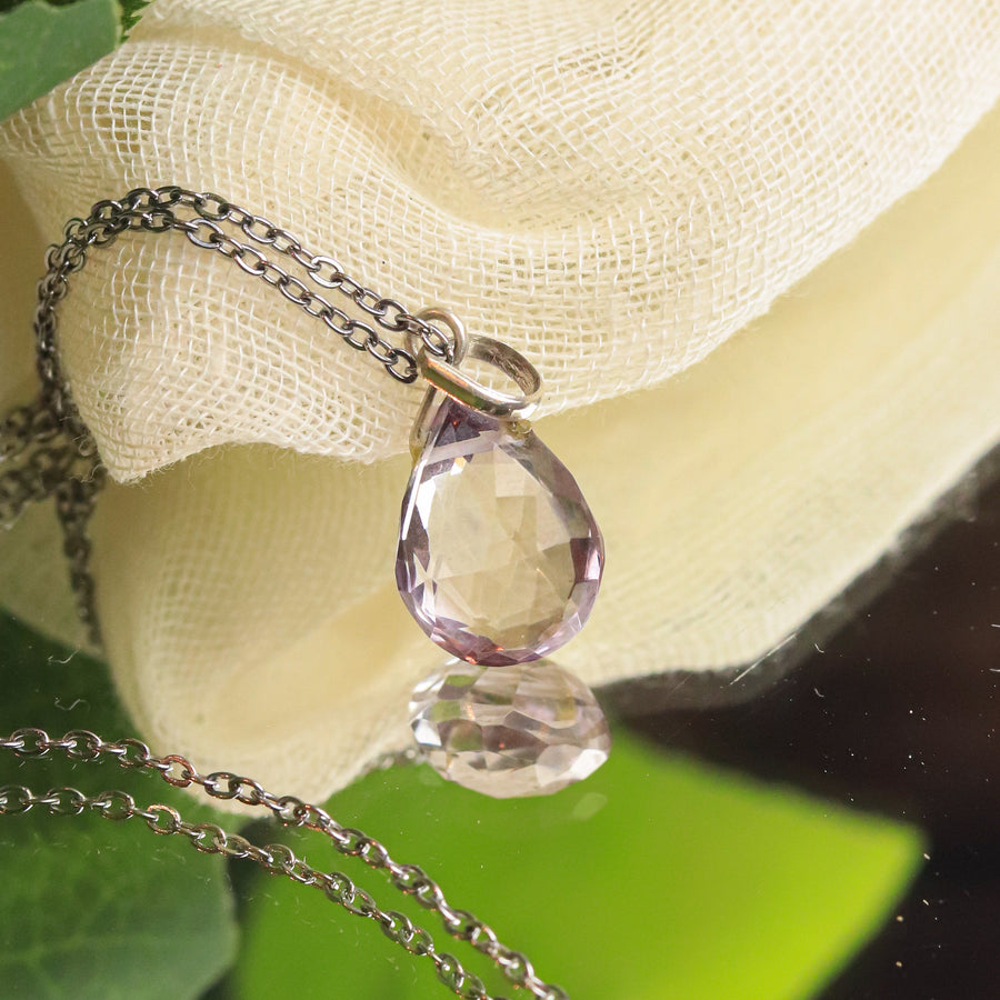 MantraMani® Amethyst Crystal Tear Drop Silver Pendant