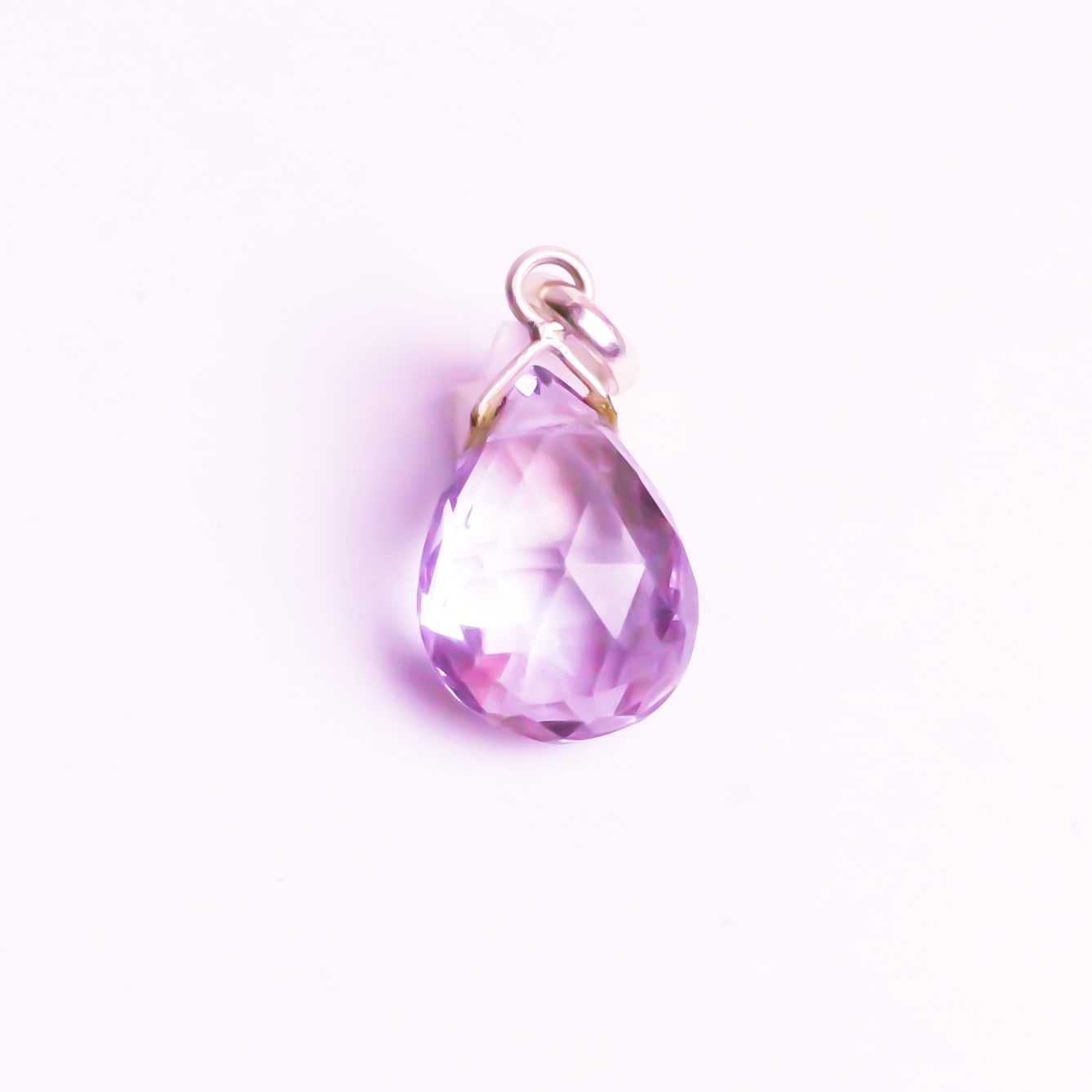 MantraMani Amethyst Crystal Tear Drop Silver Pendant
