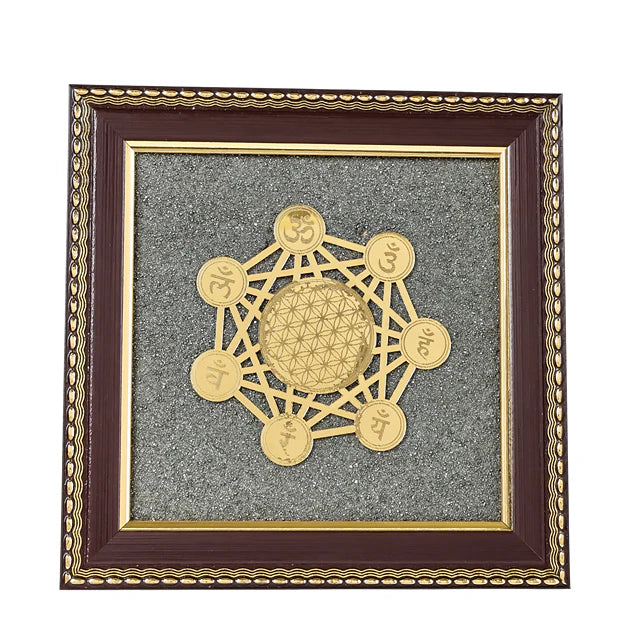MantraMani® 7 Chakra Raw Pyrite Frame for Energy Balance & Wealth Flow with FREE Raw pyrite stone