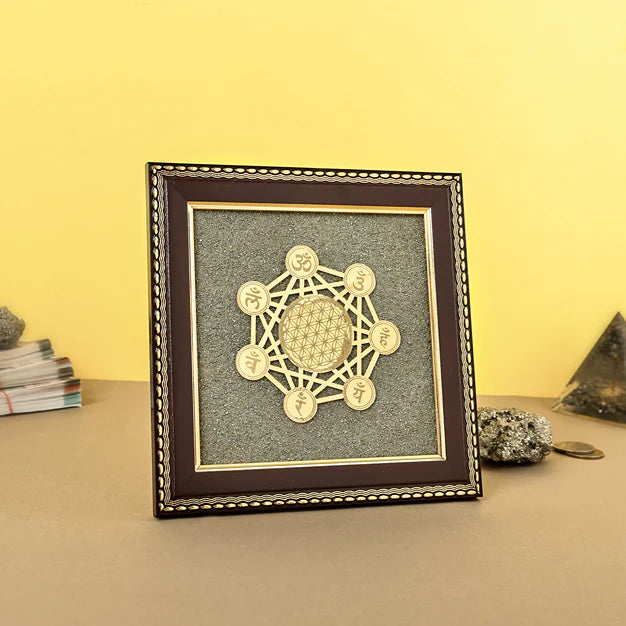 MantraMani® 7 Chakra Raw Pyrite Frame for Energy Balance & Wealth Flow with FREE Raw pyrite stone