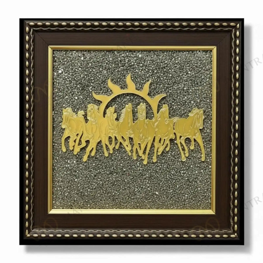 MantraMani® 7 Horses Raw Pyrite Frame for Vastu & Prosperity