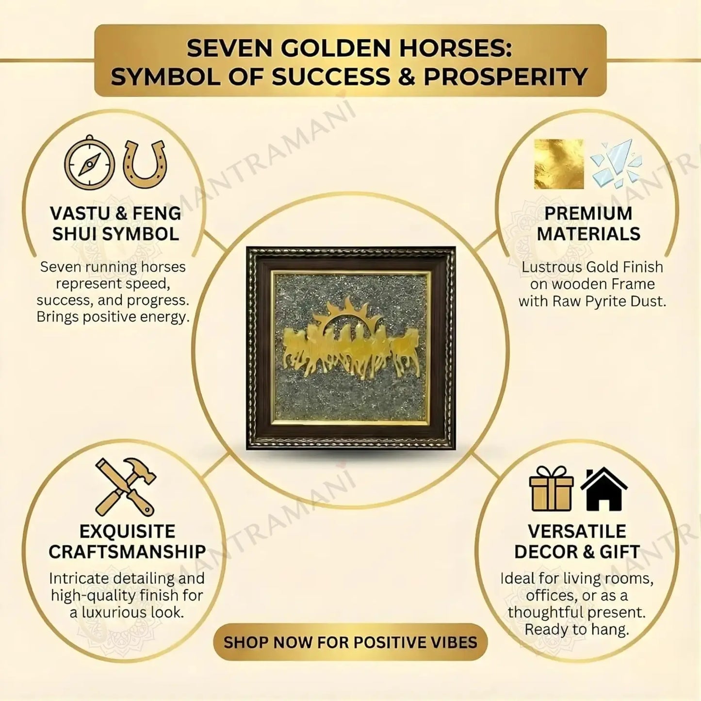 MantraMani® Limited Edition - 7 Horses on Raw Pyrite Frame (Big Size)