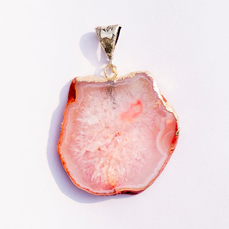 MantraMani® Pink Agate Crystal Slice Pendant