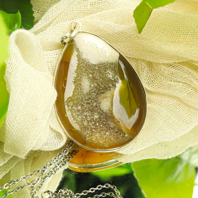 MantraMani® Druzy Agate Crystal Silver Pendant