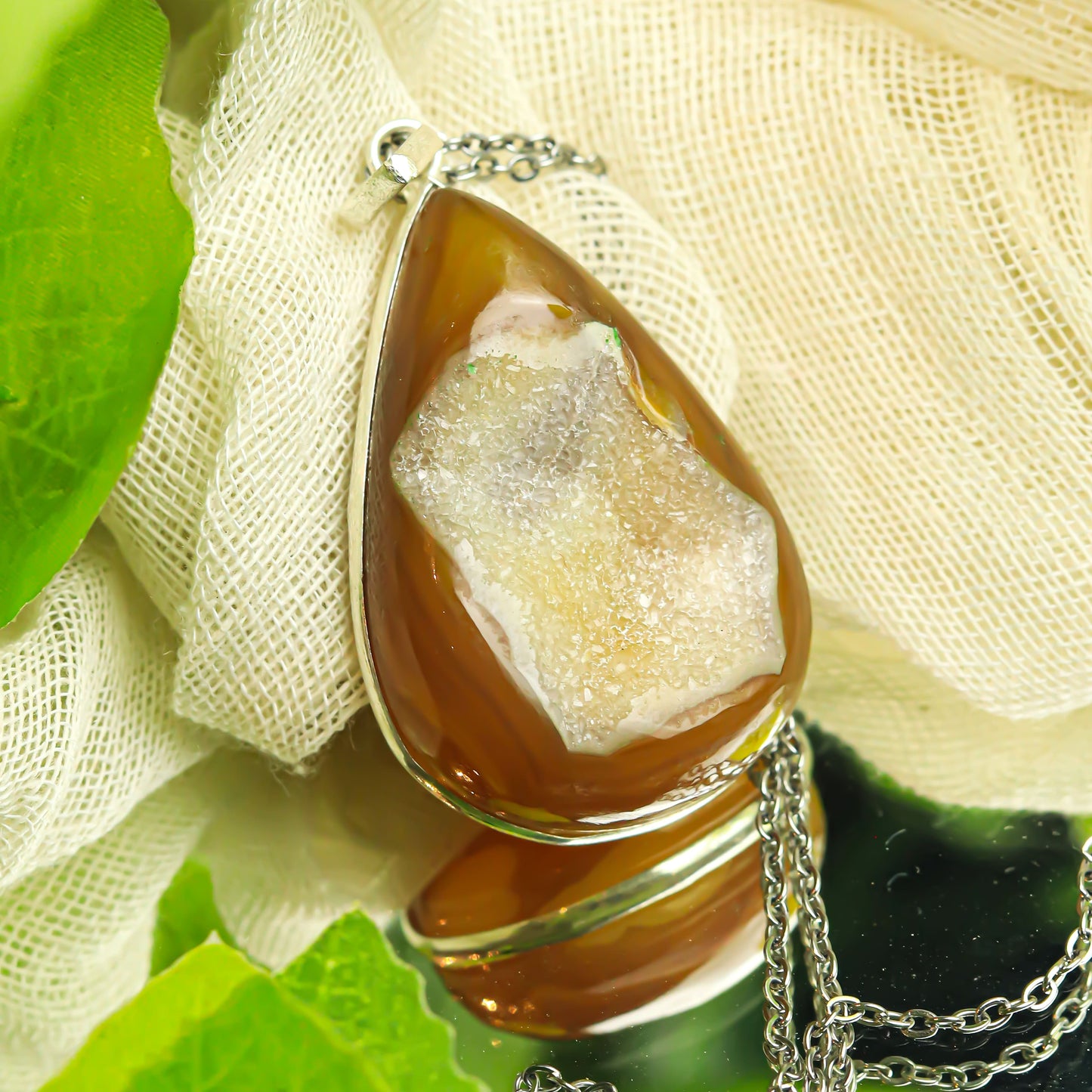 MantraMani® Druzy Agate Crystal Silver Pendant