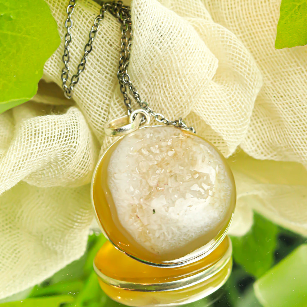 MantraMani® Druzy Agate Crystal Silver Pendant
