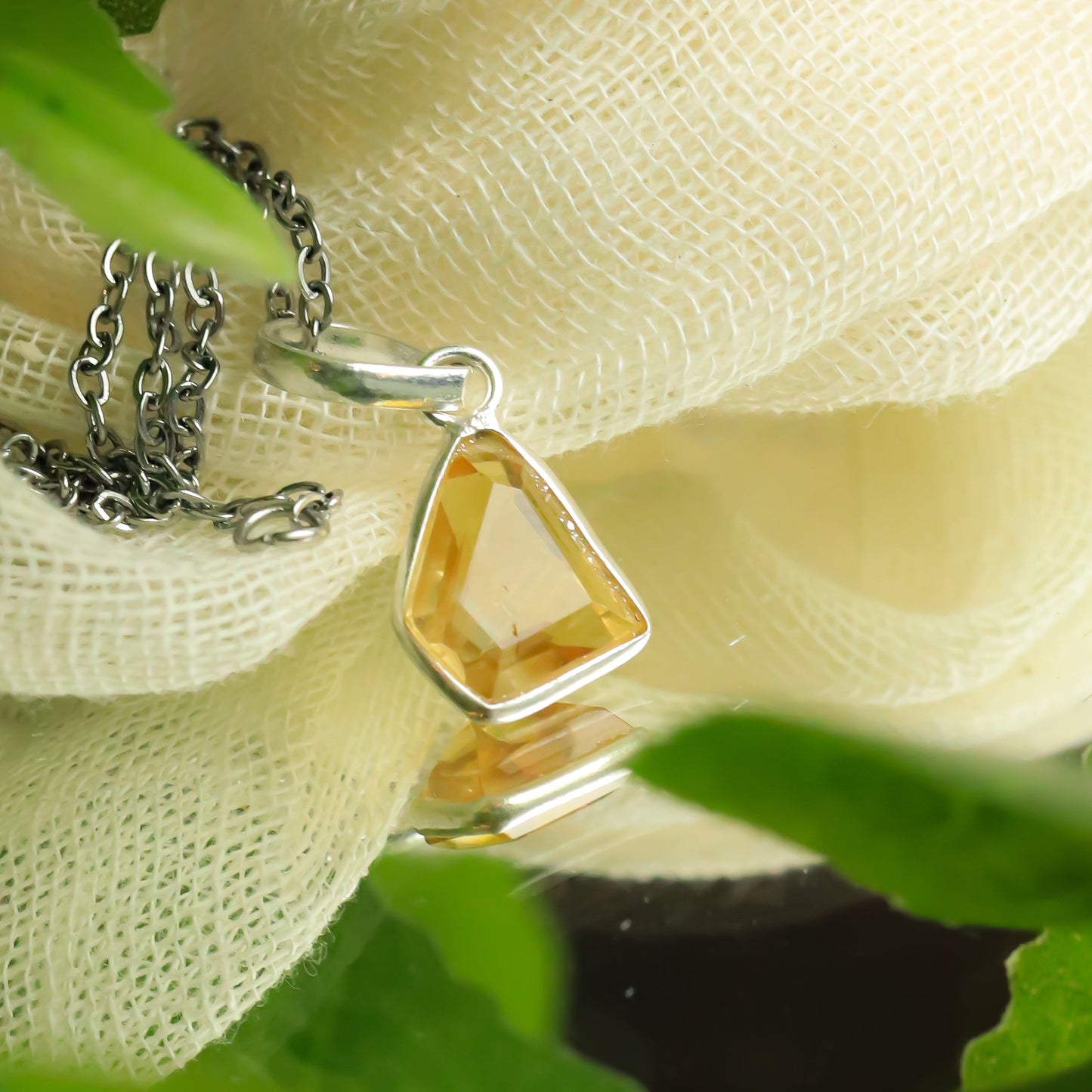 MantraMani® Citrine Crystal Silver Pendant