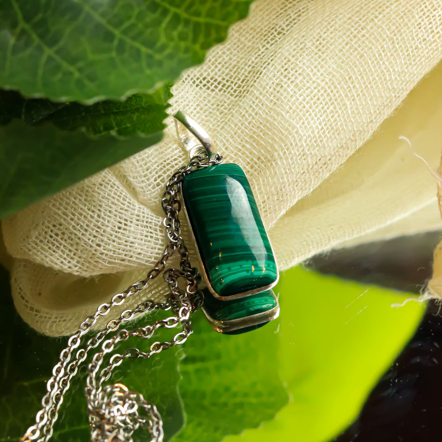 MantraMani® Malachite Crystal Silver Pendant