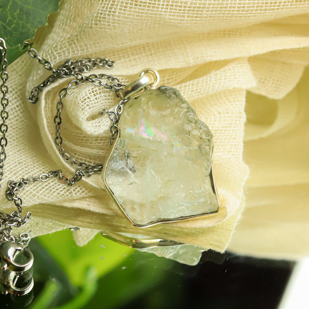 MantraMani® Aquamarine Crystal Silver Pendant