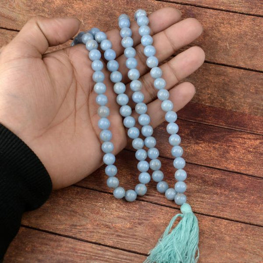 MantraMani® AAA Angelite 8 mm 108 Round Bead Mala