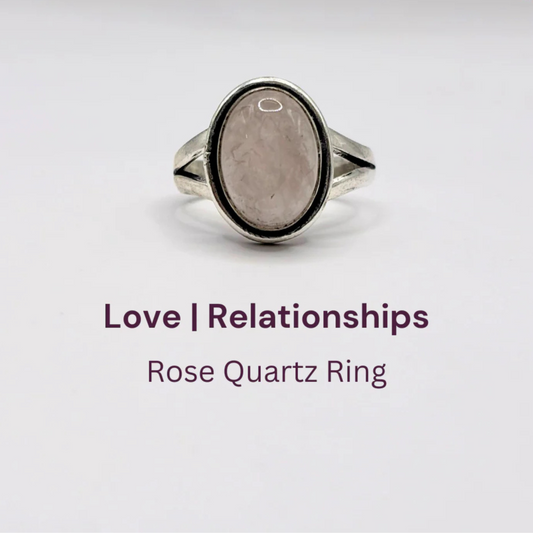 Adjustable Rose Quartz Ring Oval Plain Border Ring- German Silver - Lab Tested