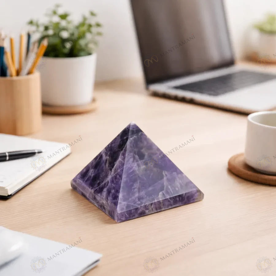 MantraMani® Amethyst Crystal Pyramid – Natural Healing Crystal Pyramid for Calm, Meditation