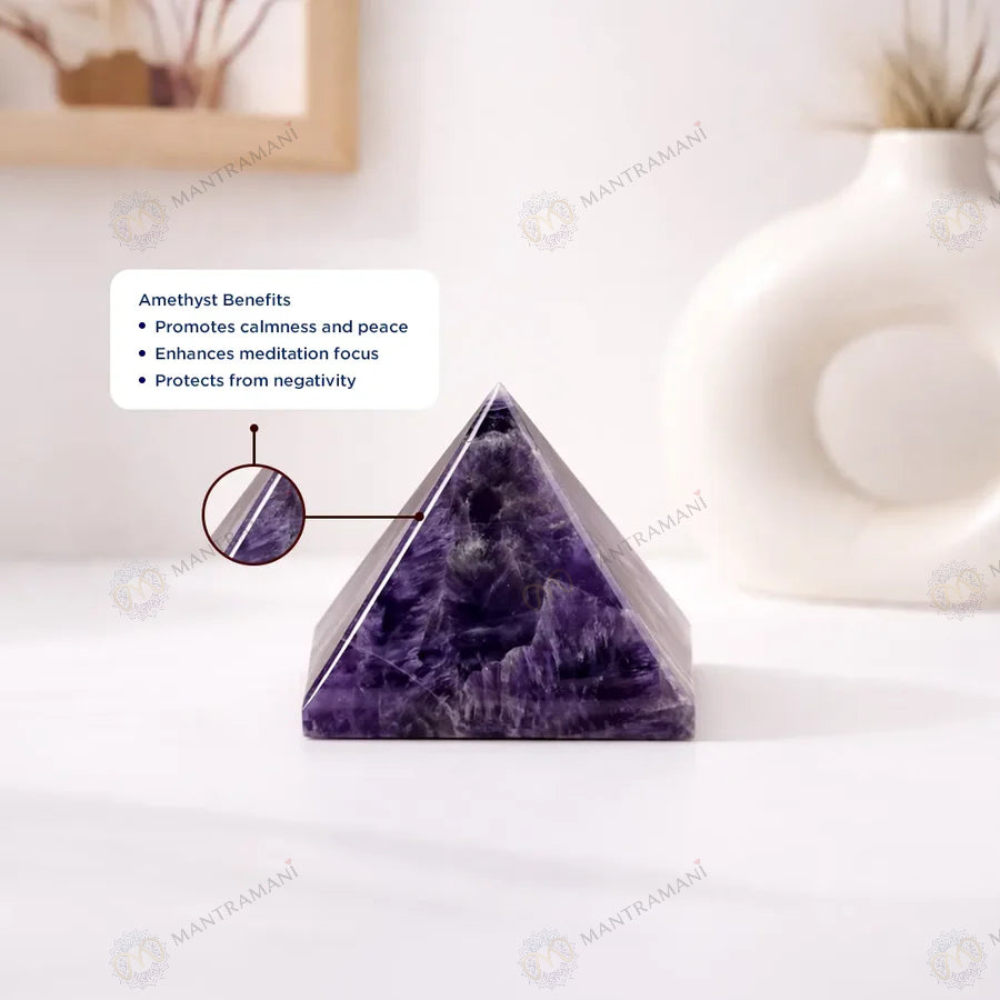 MantraMani® Amethyst Crystal Pyramid – Natural Healing Crystal Pyramid for Calm, Meditation