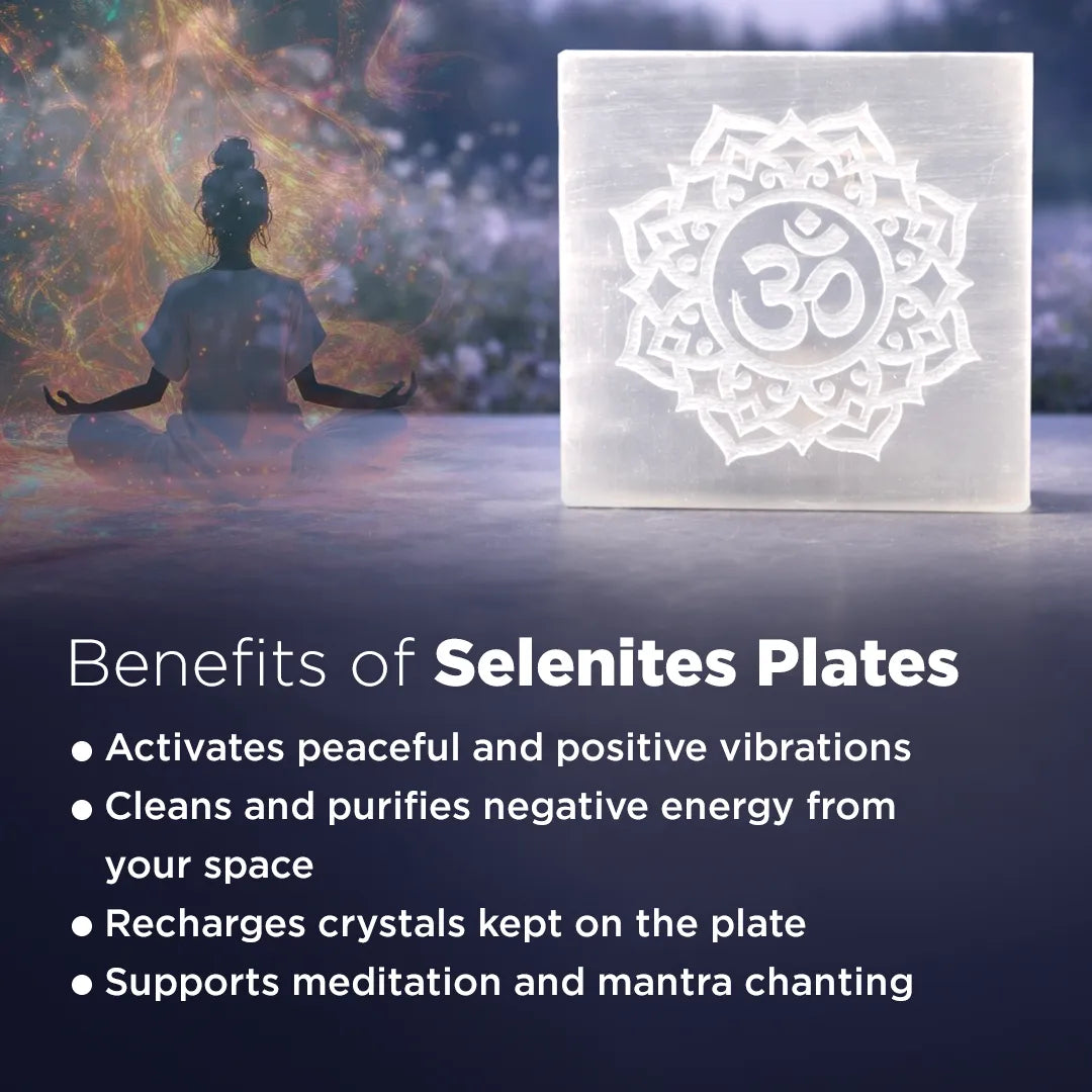 MantraMani® SELENITE (Chandramani) – Plate | Cleansing, Charging other crystals,