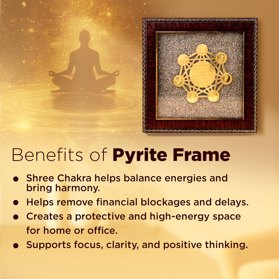 MantraMani® Shree Chakra Raw Pyrite Frame - Wealth & Abundance Energy Frame