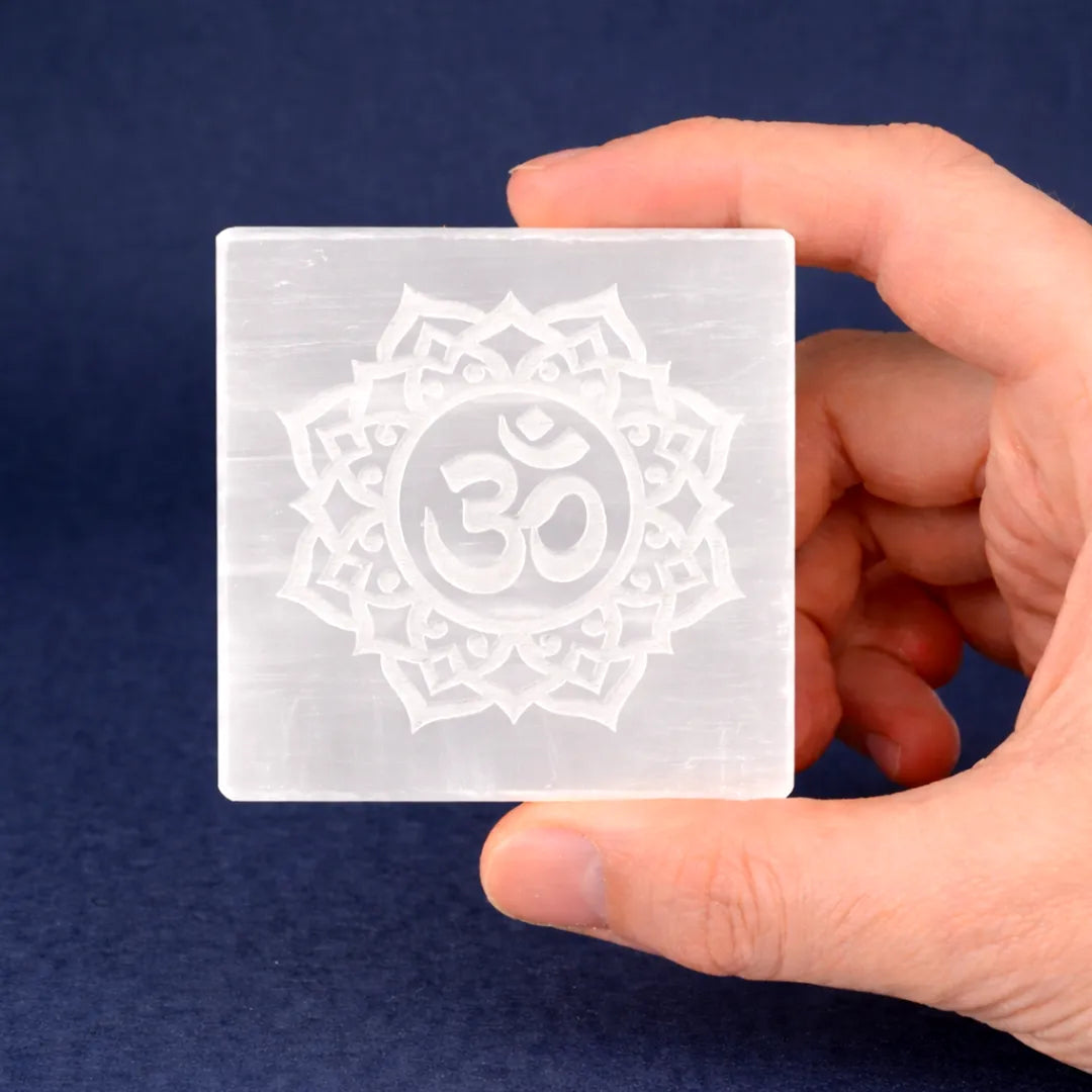 MantraMani® SELENITE (Chandramani) – Plate | Cleansing, Charging other crystals,