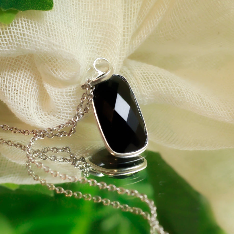 MantraMani® Black Onyx Crystal Square Silver Pendant