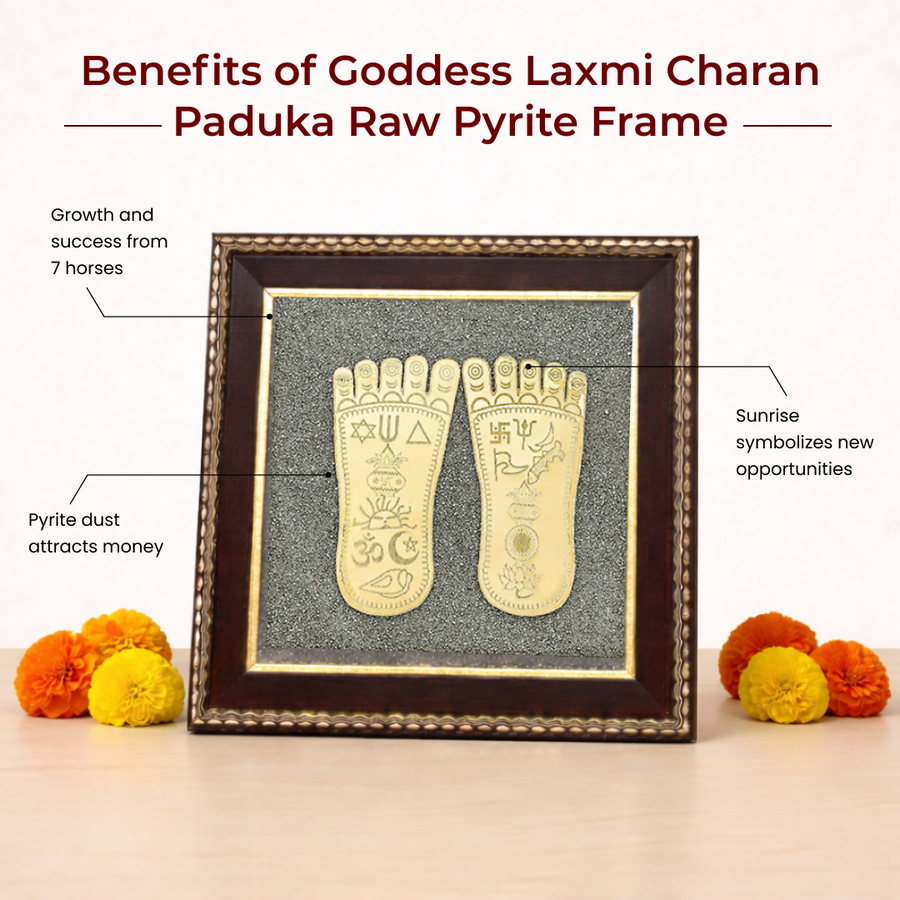 MantraMani® Raw Pyrite Frame with Goddess Laxmi Charan Paduka