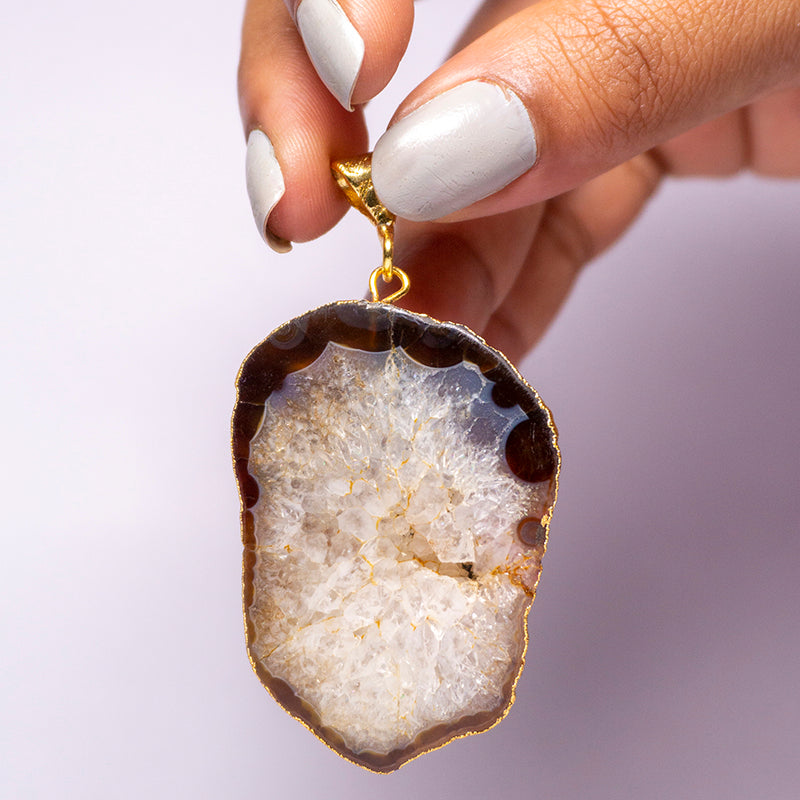 MantraMani® Brown Agate Crystal Slice Pendant