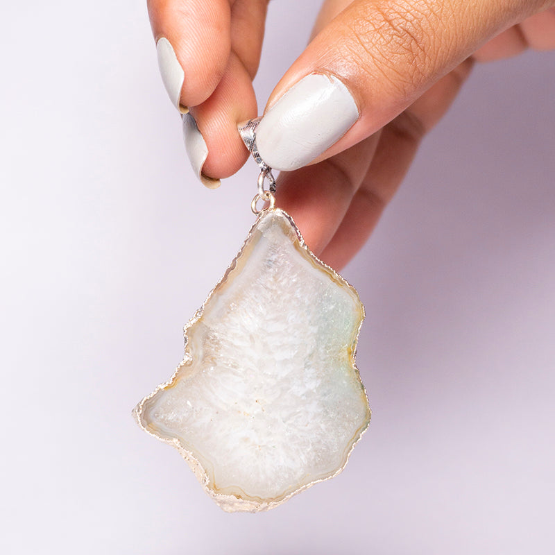 MantraMani® Grey Agate Crystal Slice Pendant