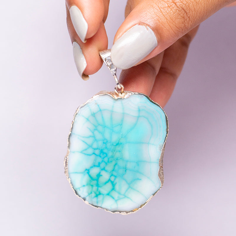 MantraMani® Blue Agate Crystal Slice Pendant