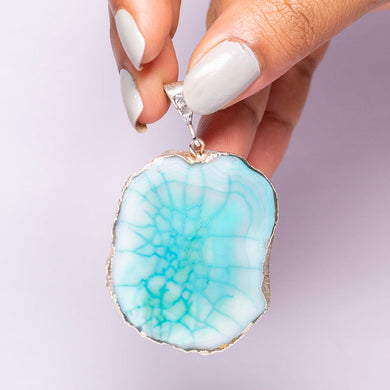 MantraMani® Blue Agate Crystal Slice Pendant