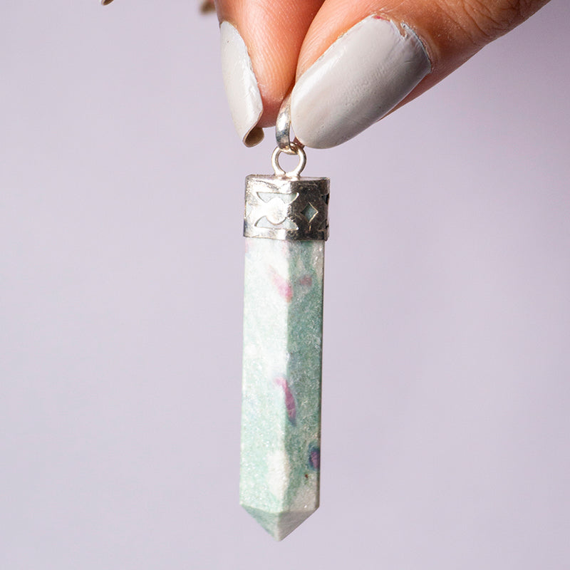 MantraMani® Ruby Zoisite Crystal Point Pendant