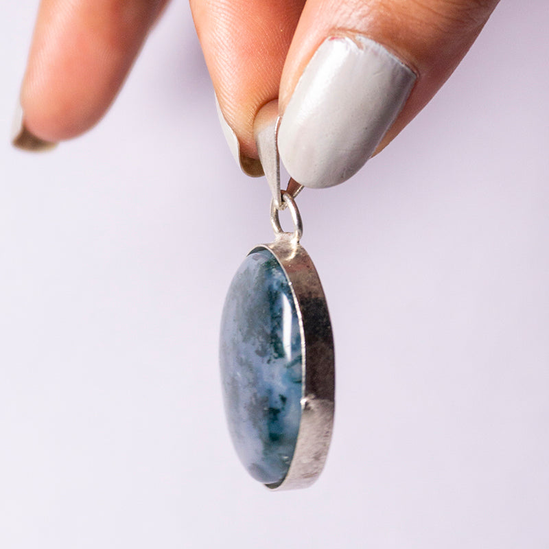 MantraMani® Moss Agate Crystal Round Pendant