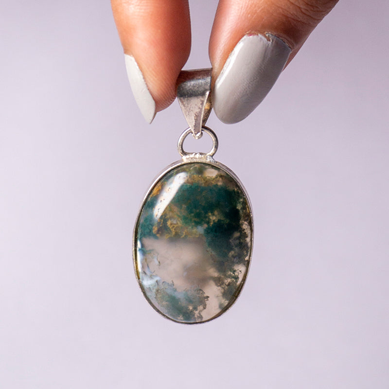 MantraMani® Moss Agate Crystal Oval Pendant