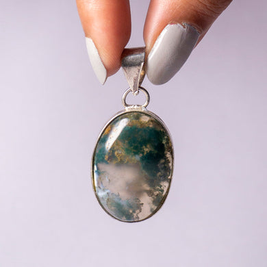 MantraMani® Moss Agate Crystal Oval Pendant