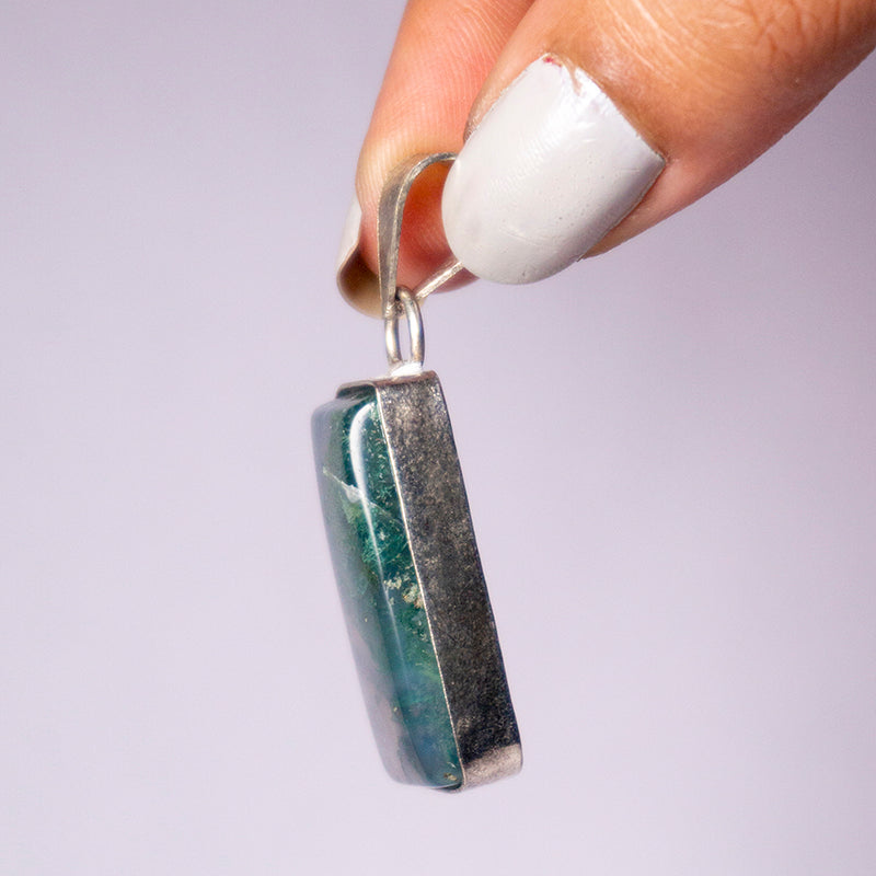 MantraMani® Moss Agate Crystal Rectangle Pendant