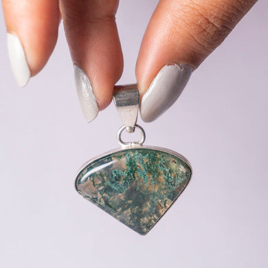 MantraMani® Moss Agate Crystal Triangle Pendant