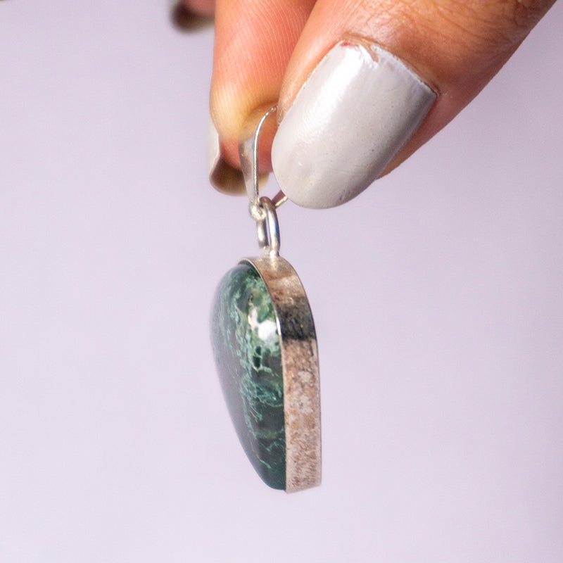 MantraMani® Moss Agate Crystal Triangle Pendant