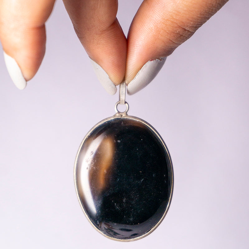 MantraMani® Black Onyx Crystal And Stone Necklace Oval Pendant Jewellery