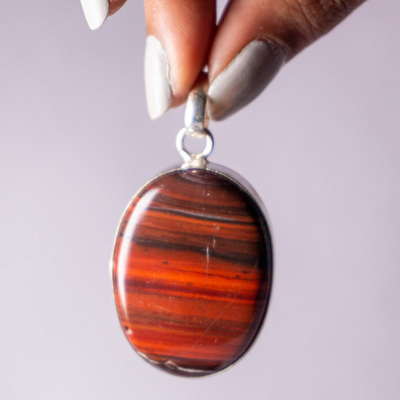MantraMani Red Tiger's Eye Crystal Oval Pendant