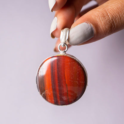 MantraMani Red Tiger's Eye Crystal Round Pendant