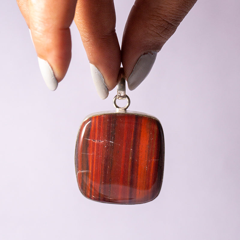 MantraMani® Red Tiger's Eye Crystal Square Pendant