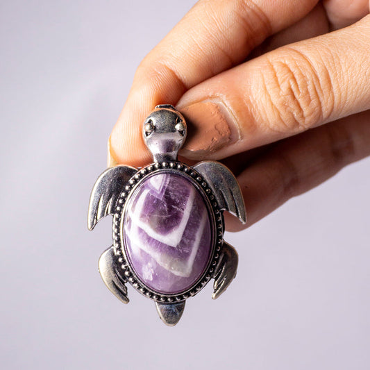 MantraMani Amethyst Crystal Turtle Pendant
