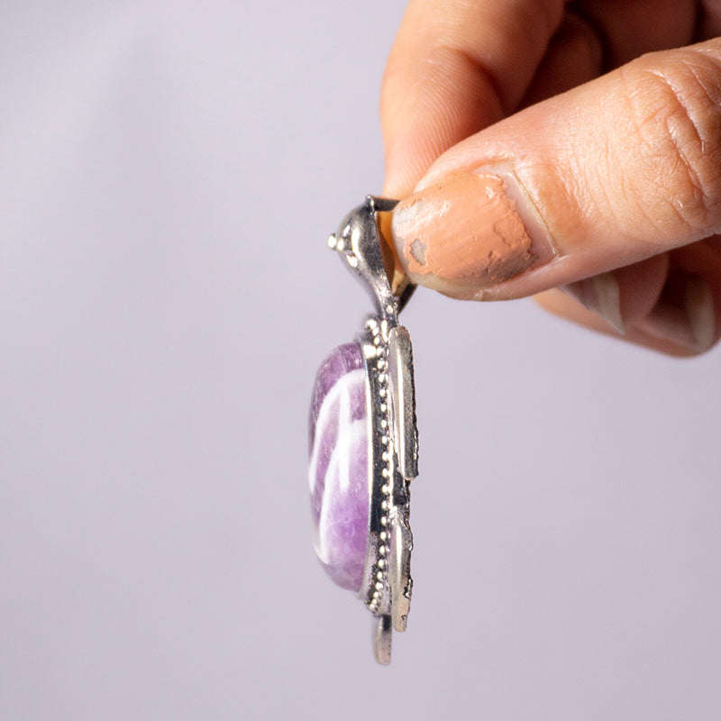 MantraMani Amethyst Crystal Turtle Pendant