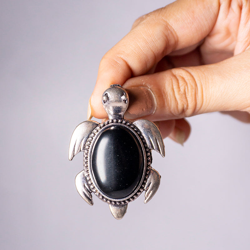 MantraMani® Black Onyx Crystal Turtle Pendant