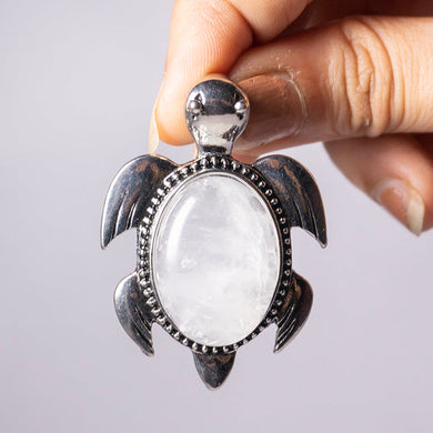 MantraMani® Clear Quartz Crystal Turtle Pendant