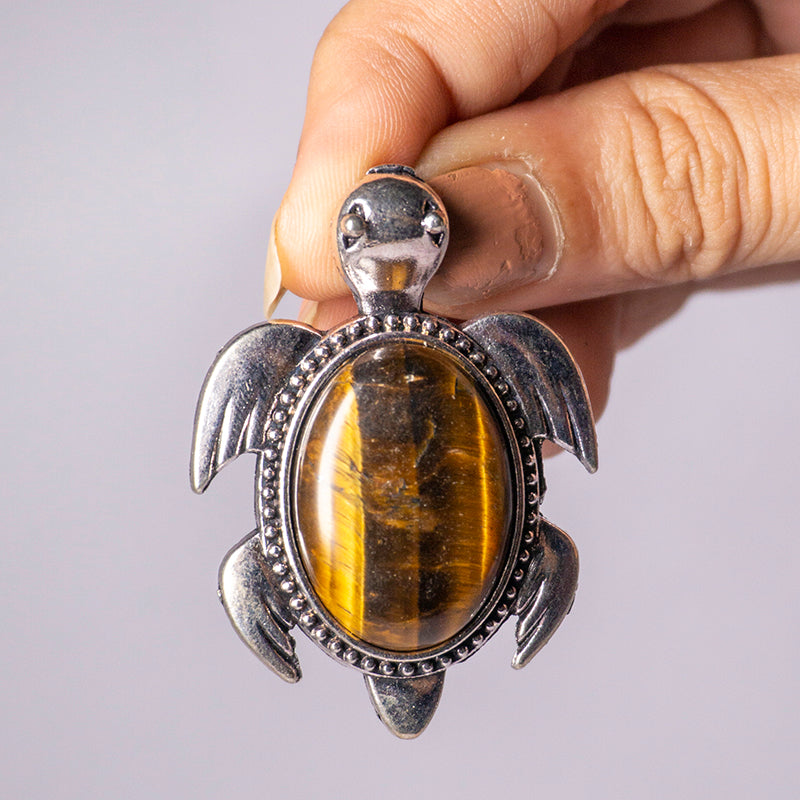 MantraMani® Tiger's Eye Crystal Turtle Pendant