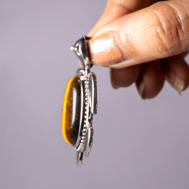 MantraMani Tiger's Eye Crystal Turtle Pendant
